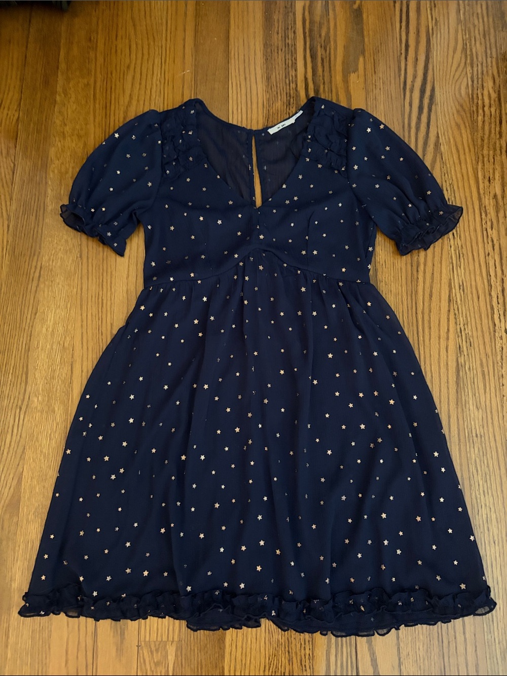 Mi Ami Navy Star-Print Puff-Sleeve Dress